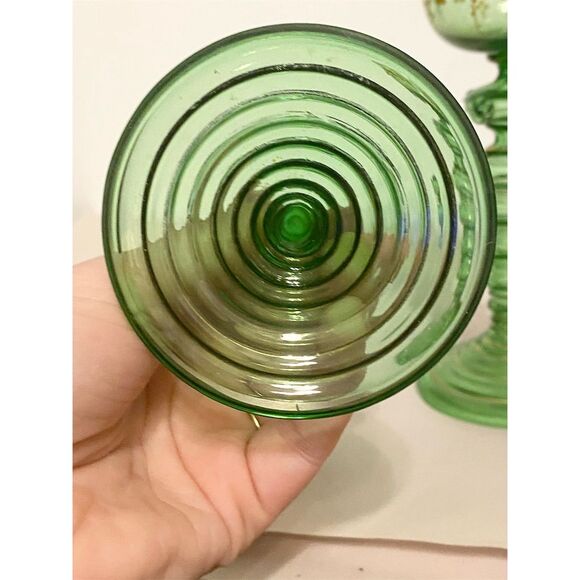 Vintage Moser Green Glass Roemer Wine Goblets Gold Gilded Floral Design - Picture 5 of 5